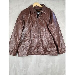 Haband Executive Division Leather Jacket Mens L Brown Faux Fur Removable Lining